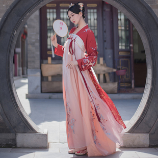 原创夏季 锦.鲤仙汉服女中国风超仙唐风齐腰齐胸襦裙红色正品 仙气