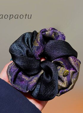 发圈女大肠咖色双拼重磅缎面刺绣气质大号肠圈发绳扎头发头花发饰