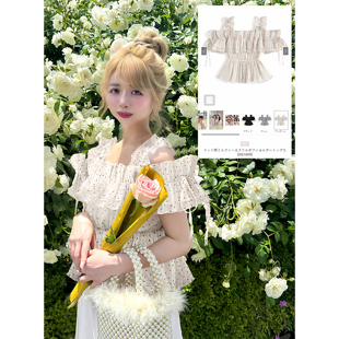 花糖家 现 日系波点GRL定制甜美清楚系露肩蝴蝶结系带上衣mb1609