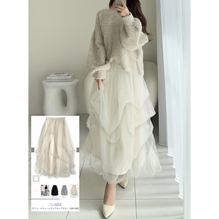 现 日系定制GRL甜美清楚系高腰薄纱不规则半身裙dk1550 花糖家