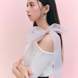 现* 花糖家 日系定制GRL斋藤飞鸟同款蝴蝶结露肩日系上衣tu1270