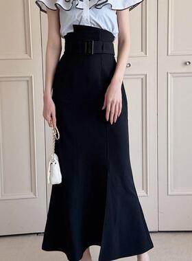 现* 花糖家 日系定制GRL高腰显腿长附腰带显瘦鱼尾半身裙dk1207