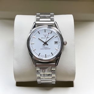 上海钻石牌手表手动上链机械表简约大三针带日历表盘老年人手表