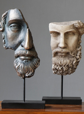 欧式风人脸雕像书房玄关桌面摆件