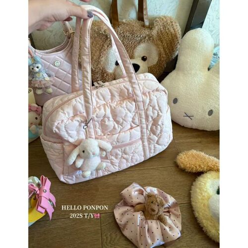 新品自制甜美轻便绣花爱心大容量单肩包套拉杆行李旅行包上学包