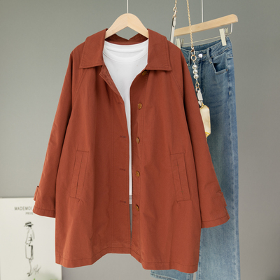 中长款复古洋气纯棉红色风衣女设计感小众高级感外套小个子大衣