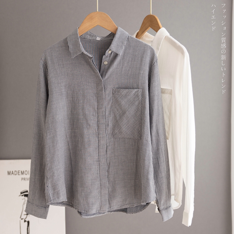 日系长袖纯棉文艺衬衫女