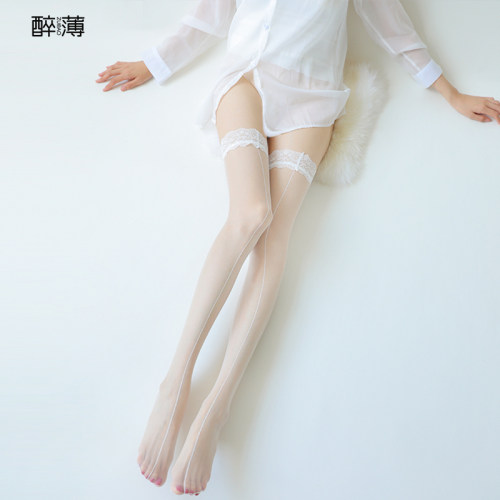 醉薄0D「蕾丝后竖线」花边长筒袜