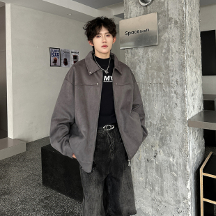 美式 男麂皮绒男装 春秋新款 时尚 夹克外套机车上衣潮 飞行员时尚 大码