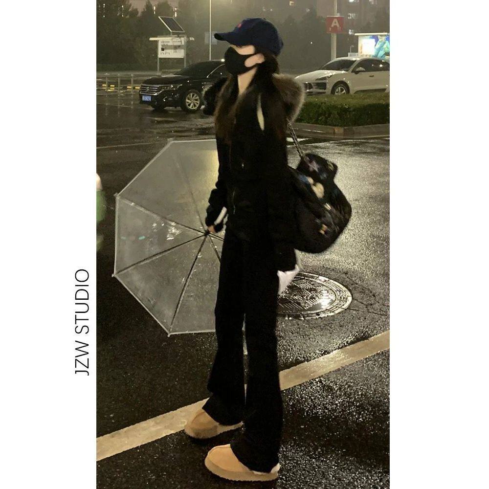 黑色微喇牛仔裤女春秋修身新款高腰显瘦百搭弹力马蹄喇叭拖地裤子