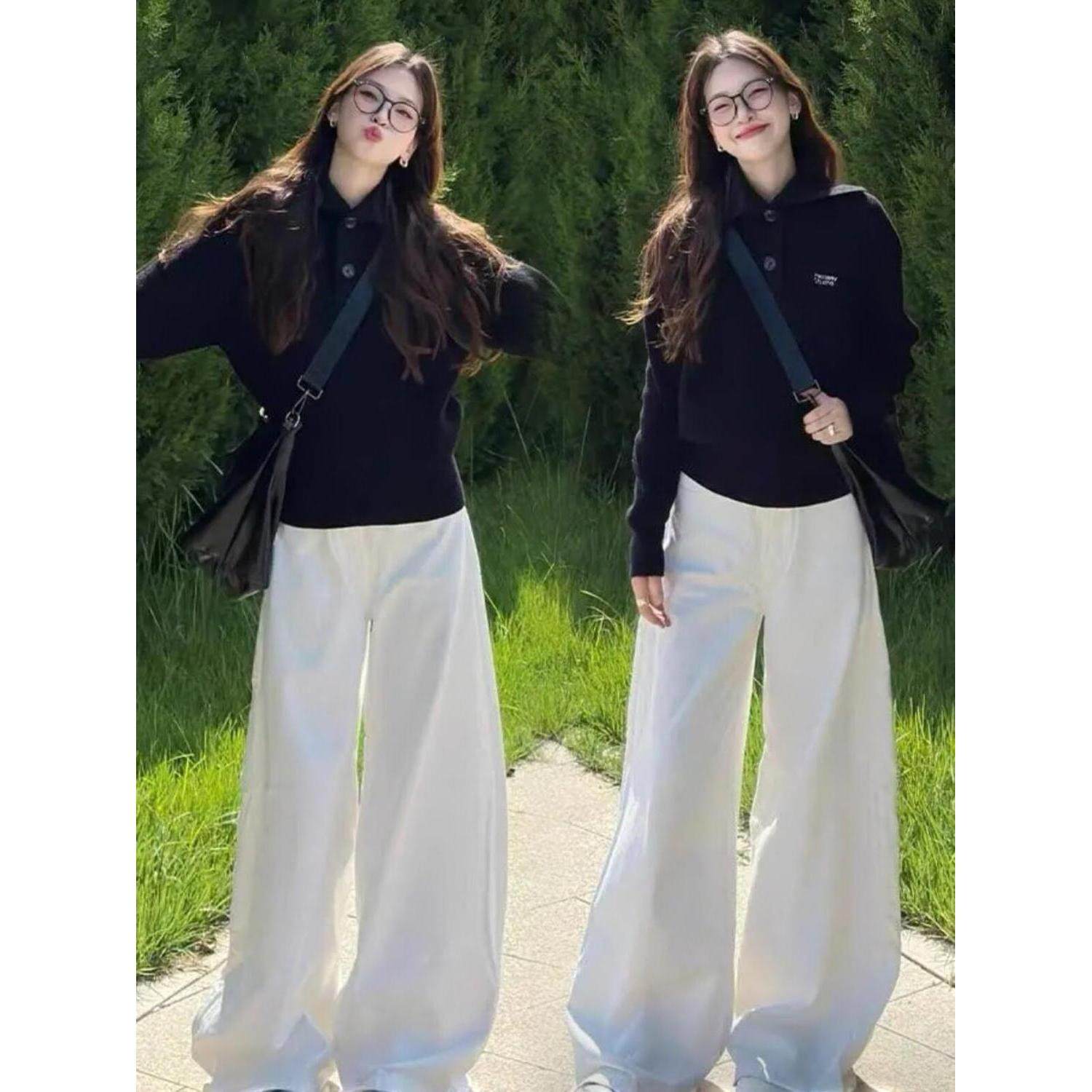 美式白色高腰显瘦阔腿牛仔裤女春夏新款水洗宽松垂感直筒拖地裤子,女装/女士精品,牛仔裤,淘宝优惠券,粉丝福利购,淘宝优惠卷