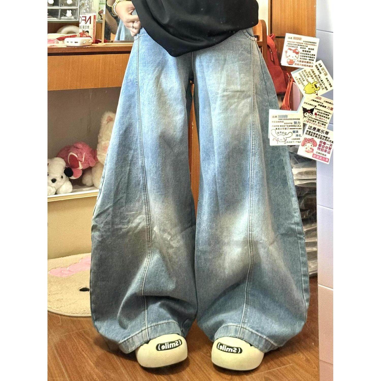 美式复古弯刀阔腿牛仔裤春秋水洗高腰潮流宽松显瘦拖地裤长裤ins,女装/女士精品,牛仔裤,淘宝优惠券,粉丝福利购,淘宝优惠卷