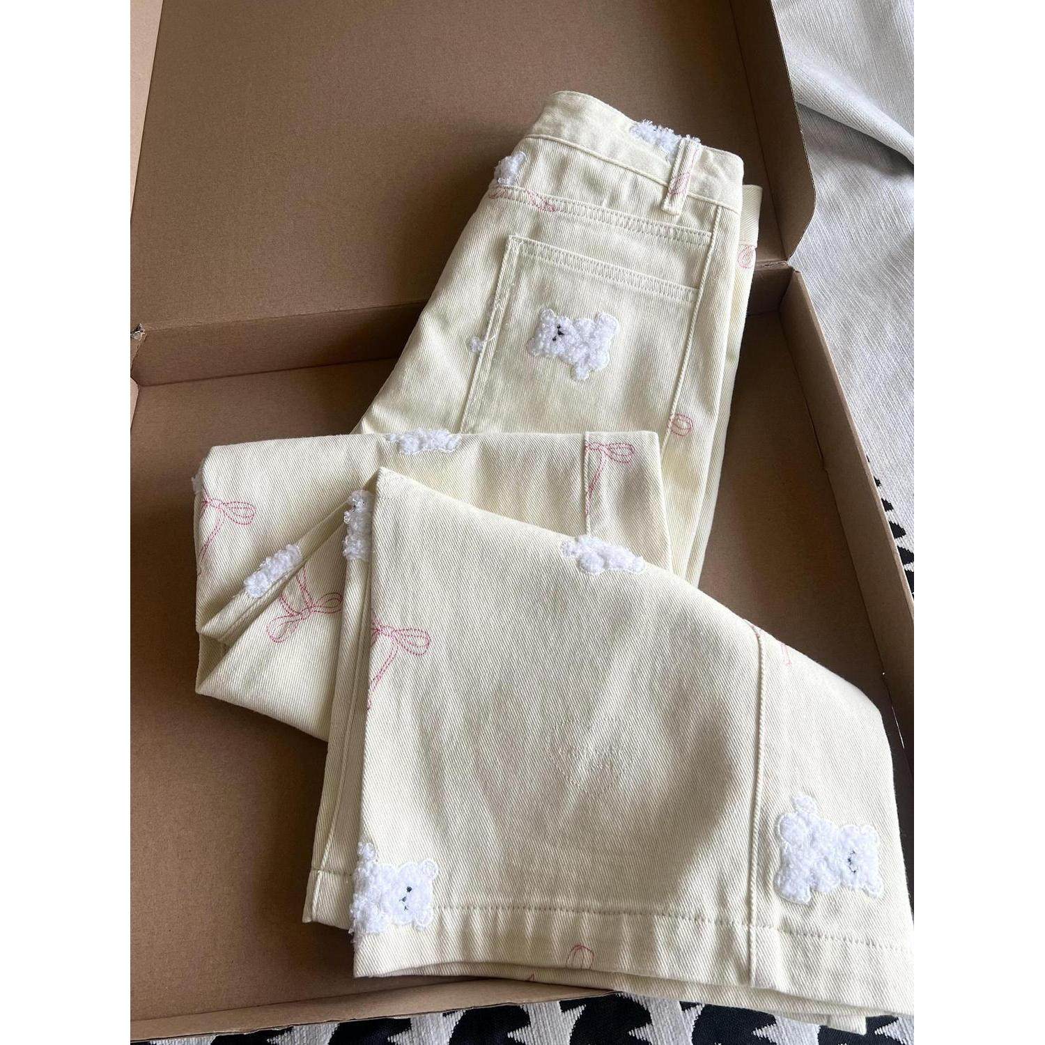 美式小熊刺绣直筒阔腿牛仔裤女春夏新款高腰设计休闲显瘦宽松裤子,女装/女士精品,牛仔裤,淘宝优惠券,粉丝福利购,淘宝优惠卷