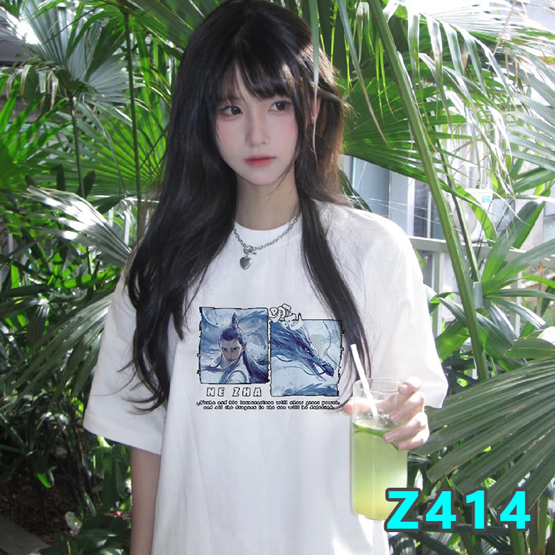 【周边】100%纯棉男女同款夏爆款黑白纯色哪吒印花休闲短袖T恤Z03