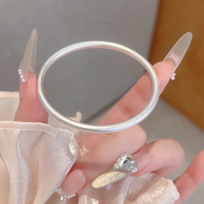 古法传承银手镯女纯银磨砂9999足银镯子年轻款实心手环送女友礼物