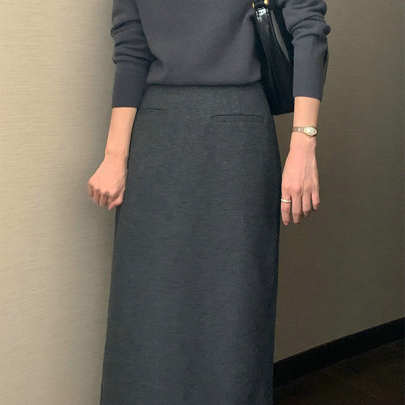 毛呢子裙高腰直筒休闲百搭长裙女