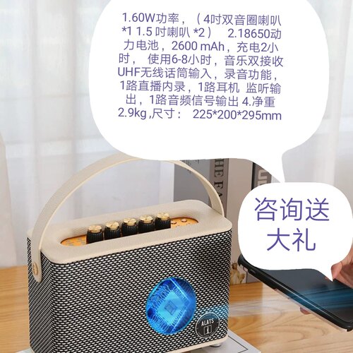 ALATS阿拉特斯GHD120音响蓝牙音箱户外卡拉OK家庭唱k歌一体机