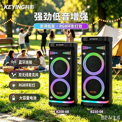 科影音响户外唱歌演出广场舞蓝牙音箱 重低音k歌双麦克音响