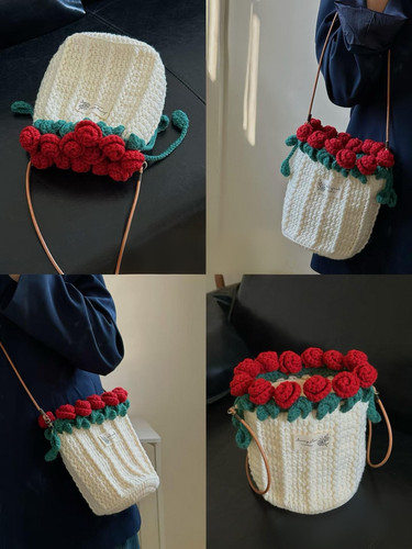 【成品】手工钩织编织小花束口包耳机包送闺蜜礼物