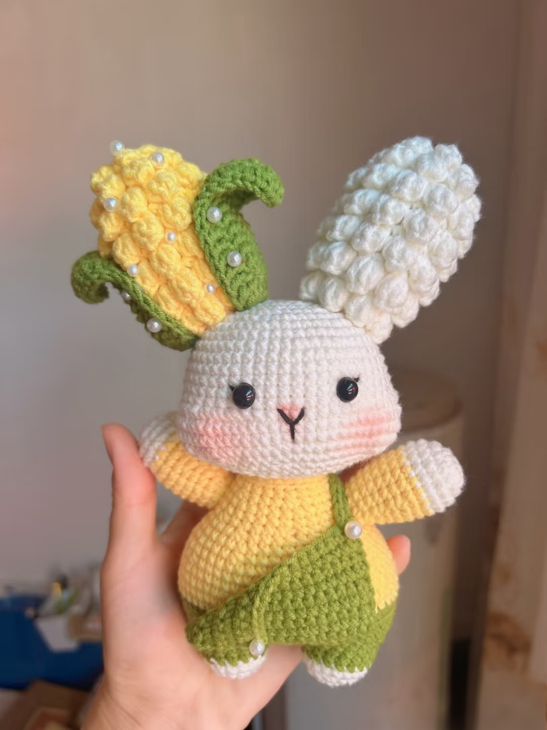 [成品]手工钩织可爱爆米花小兔子玩偶挂件送闺蜜礼物