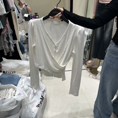 包邮！韩国东大门正品代购26秋新MONOPOLY短款百搭修身长袖T恤女