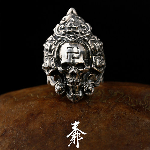 末那西游骸骨纯银戒指原创