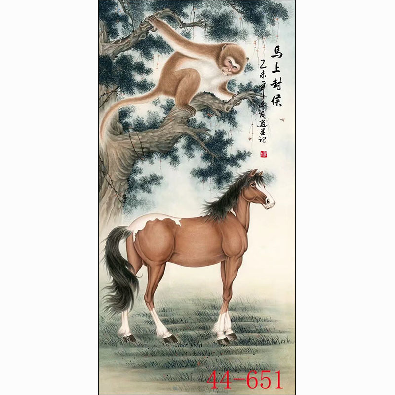 中式国画字画动物走兽画酒店餐饮火锅墙壁画装饰画挂画马上封候图片