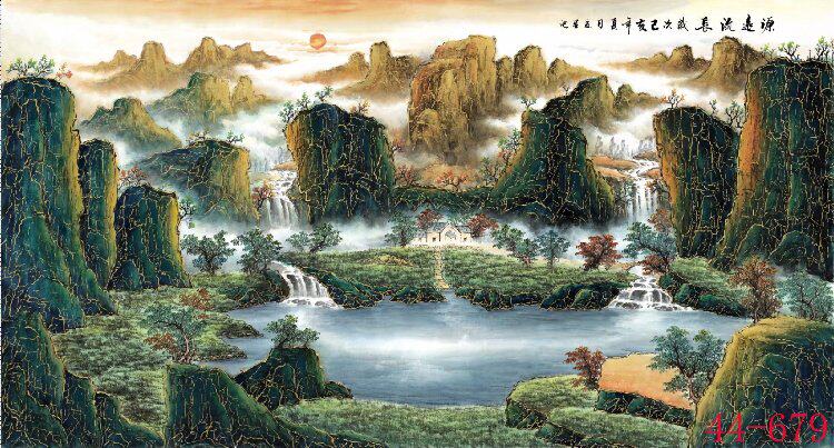 国画聚宝盆山水画招财风水画客厅酒店茶楼中式装饰画宣纸h679