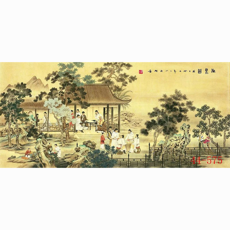国画人物画绢布字画客厅餐厅沙发背景墙装饰画挂画文人墨客集雅图