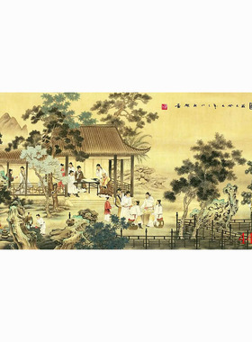 国画人物画绢布字画客厅餐厅沙发背景墙装饰画挂画文人墨客集雅图