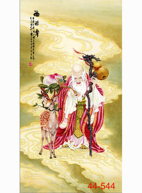 新中式国画人物画绢布字画酒店餐饮火锅墙壁画墙面贴画挂画福禄寿