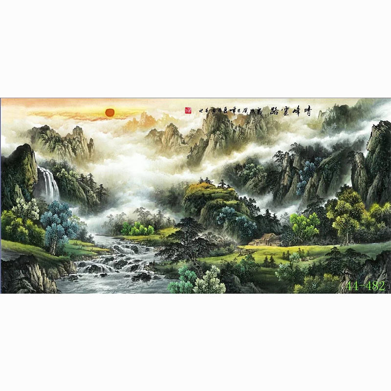 国画字画高清山水画客厅沙发背景墙墙面挂画字画靠山招财晴峰云路
