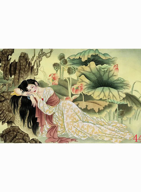 新中式国画人物画高清字画酒店餐饮火锅墙壁画装饰画挂画睡美人觉