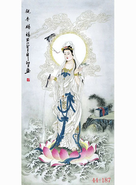新中式国画人物画高清字画客厅餐厅沙发背景墙装饰画挂画观音赐福