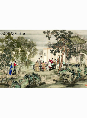 国画人物画绢布字画客厅餐厅沙发背景墙装饰画挂画古人富人夜宴图