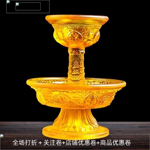 西藏藏族用品琉璃护法杯八吉祥藏式水琉璃护法供杯家居摆件