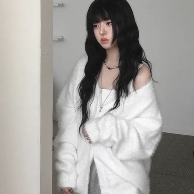 浪漫圣诞月 温柔毛茸茸V领毛衣外套 柔软百搭宽松显瘦针织开衫