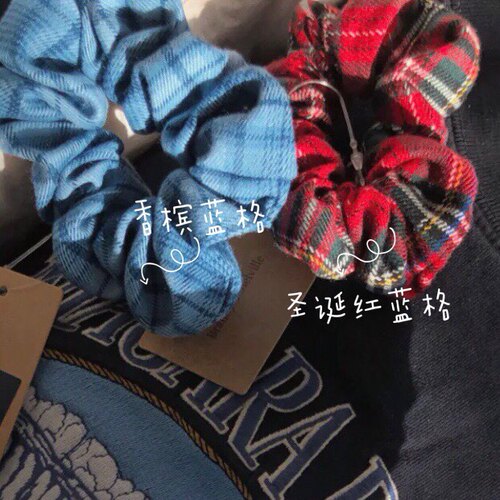 女孩韩国复古格纹纯色大肠发圈