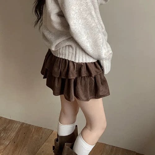 浪漫圣诞月 复古蛋糕花边半身裙 芭蕾风高腰百搭A字裙蓬蓬短裙