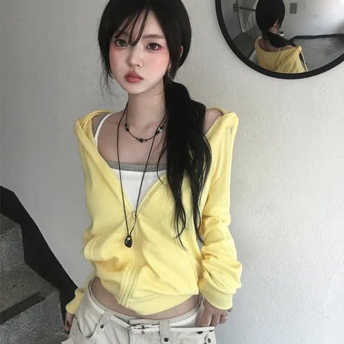预习秋天 拉链连帽卫衣 甜酷辣妹风美式休闲外套上衣