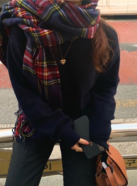 牛角扣大衣伴侣！冬日配色 温柔格纹流苏大围巾 仿羊绒保暖秋冬