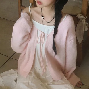 预习春天 系带两件套针织开衫 温柔宽松百搭长袖上衣外搭毛衣