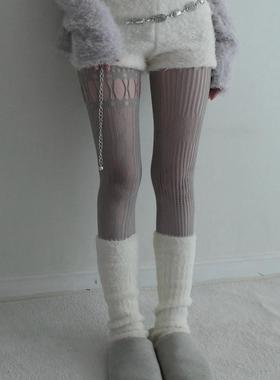 新年进行时 灰色蕾丝镂空连裤袜 性感不规则破洞甜酷辣妹薄款丝袜