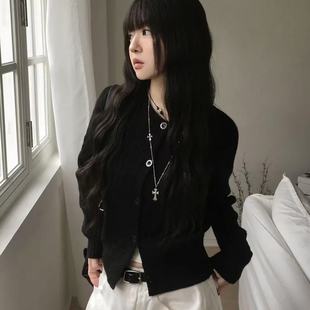 预习秋天 基本款麻花圆领纽扣针织上衣 柔软短款修身毛衣开衫外套