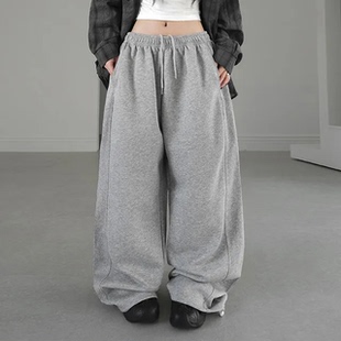 秋天日记 基本款宽松慢跑口袋休闲裤 松紧腰运动直筒百搭长裤
