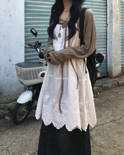 夏日小记 少女蕾丝花边连衣裙 日系学院风甜美奶油白色吊带内搭裙