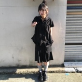 衬衫 黑色荷叶边娃娃领短袖 日系宽松百搭上衣 甜酷少女系 夏日小记