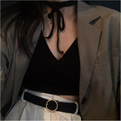 T恤上衣秋季 又a又奶 女 TEE 韩国复古原宿短款 自带CHOKER V领长袖