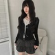 夏日小记 百搭黑色上衣 纯欲风辣妹短款 芭蕾风蕾丝系带长袖 T恤