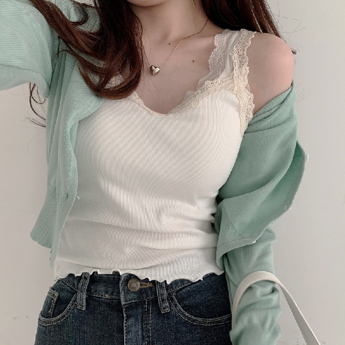 蕾丝波浪边吊带少女小背心